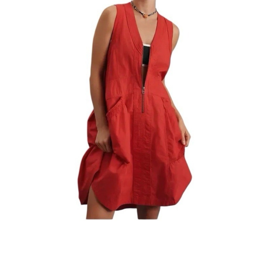 NEW Anthropologie Daily Practice Trek Utility Mini Dress Women's Size PXL Red